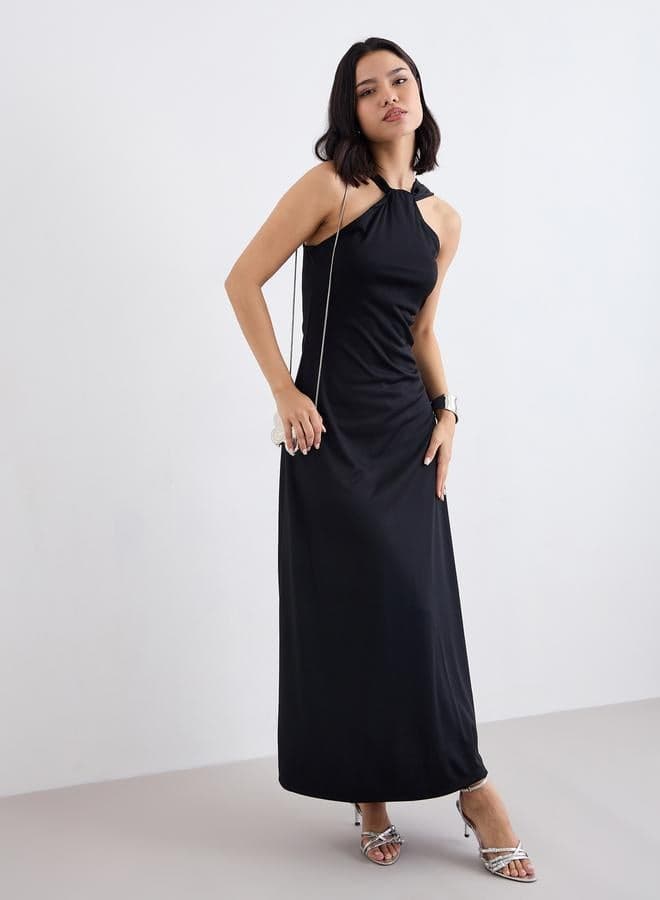 Styli Plain Halter Neck A-Line Maxi Dress - Image 1