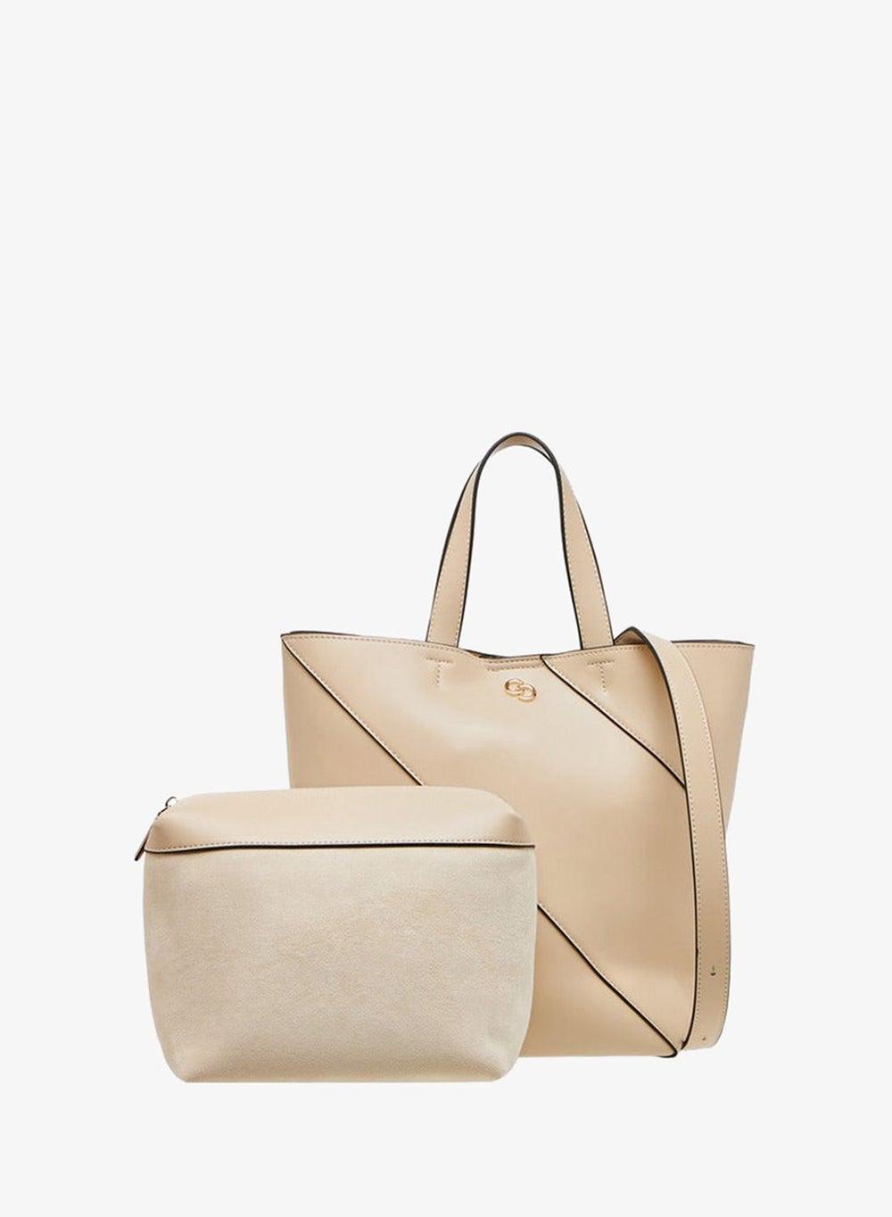 Panelled Tote Bag with Double Handle and Pouch - Image 1