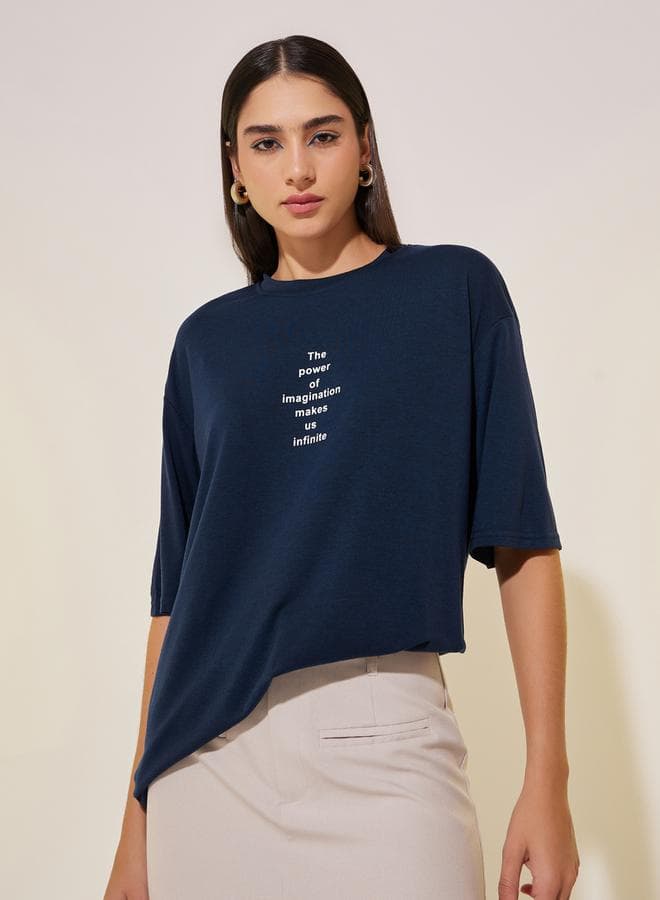 Slogan Print Oversized Short Sleeve T-Shirt - Image 1