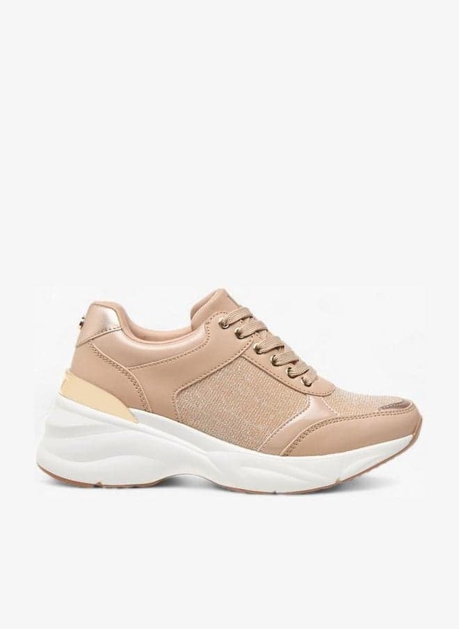 Women Glitter Textured Lace-Up Low-Top Sneakers - Image 1