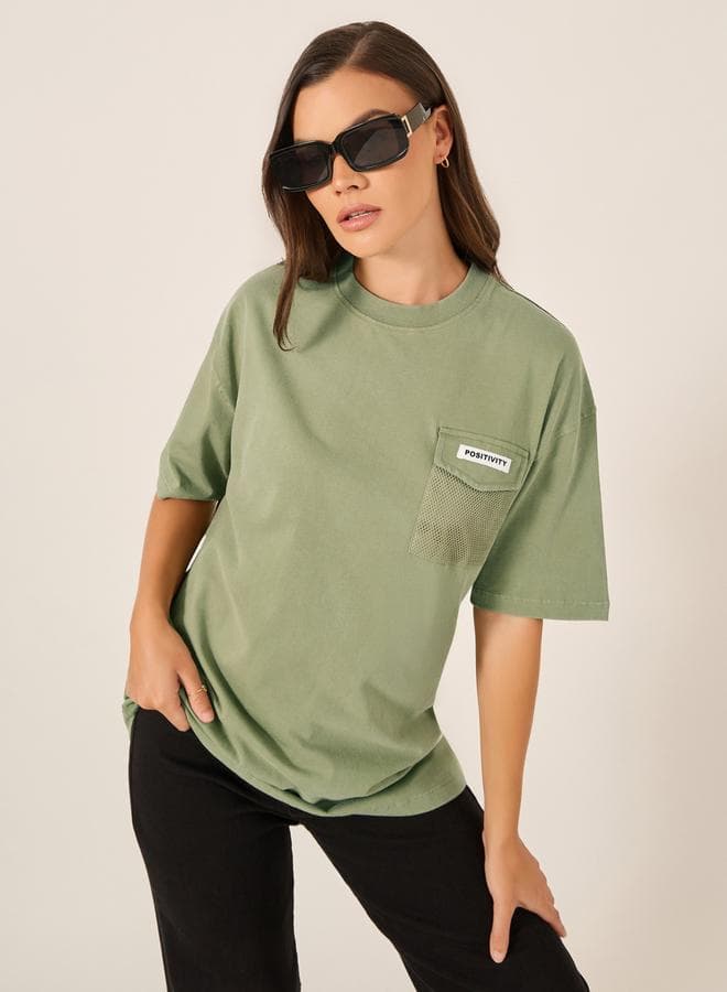 Acid Washed Oversized T-Shirt with Mesh Pocket - Image 1