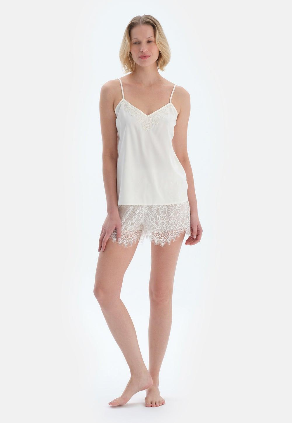 Classic Fit Off White Polyester Sleepwear Shorts - Image 1