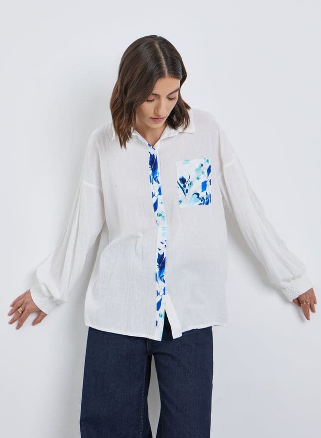 Floral Contrast Print Buttoned Long Sleeve Shirt - Image 1
