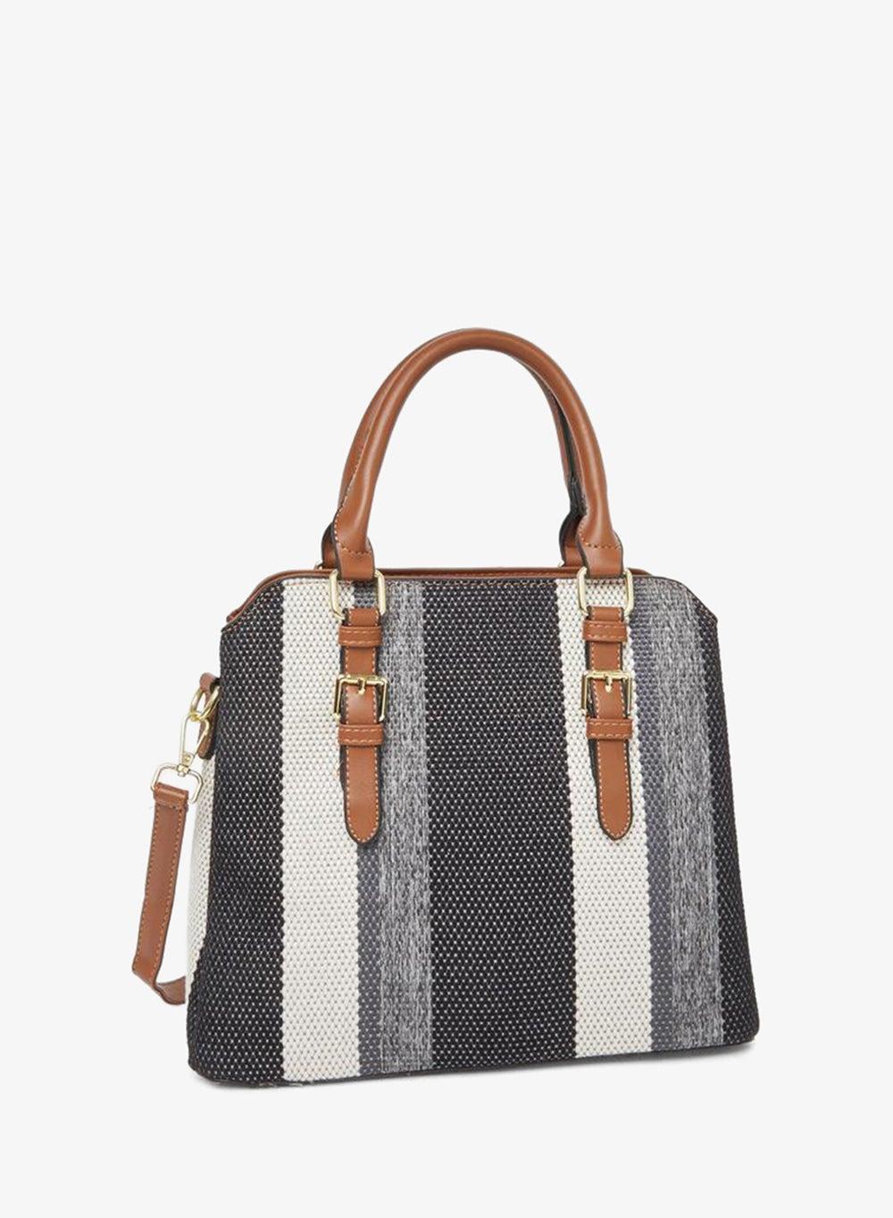 Styli Striped Satchel Bag with Removable Shoulder Strap - Image 1