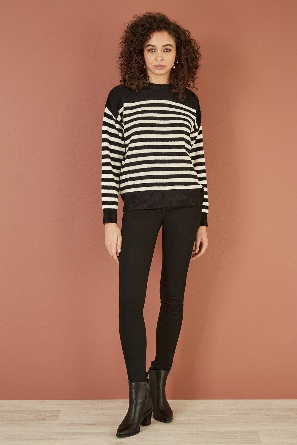 Stripe Knitted Relaxed Jumper with Button Shoulder Details - Image 1