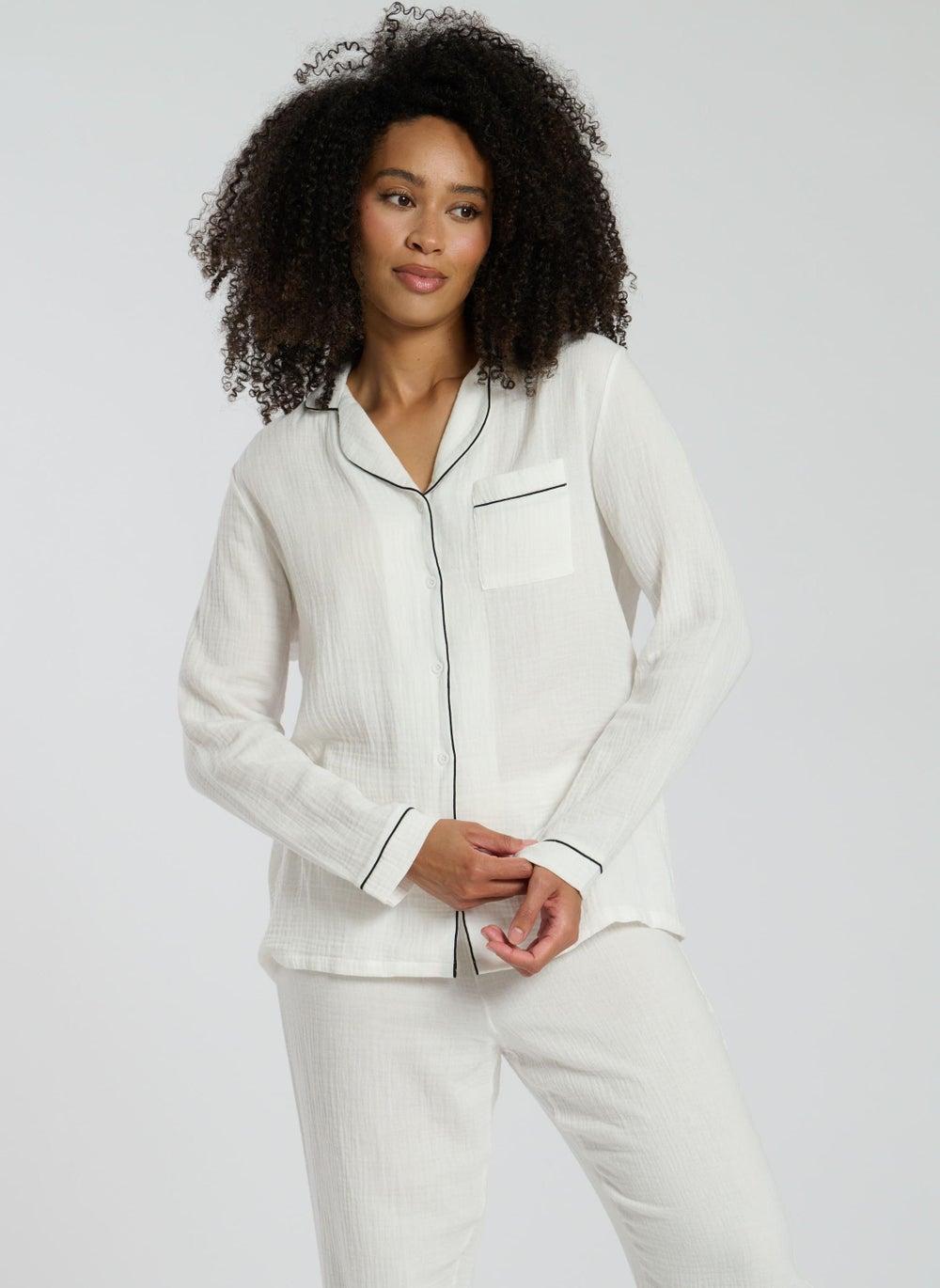 Cotton Crinkle Traditional Trouser Long Sleeve Pyjama Set - Image 1
