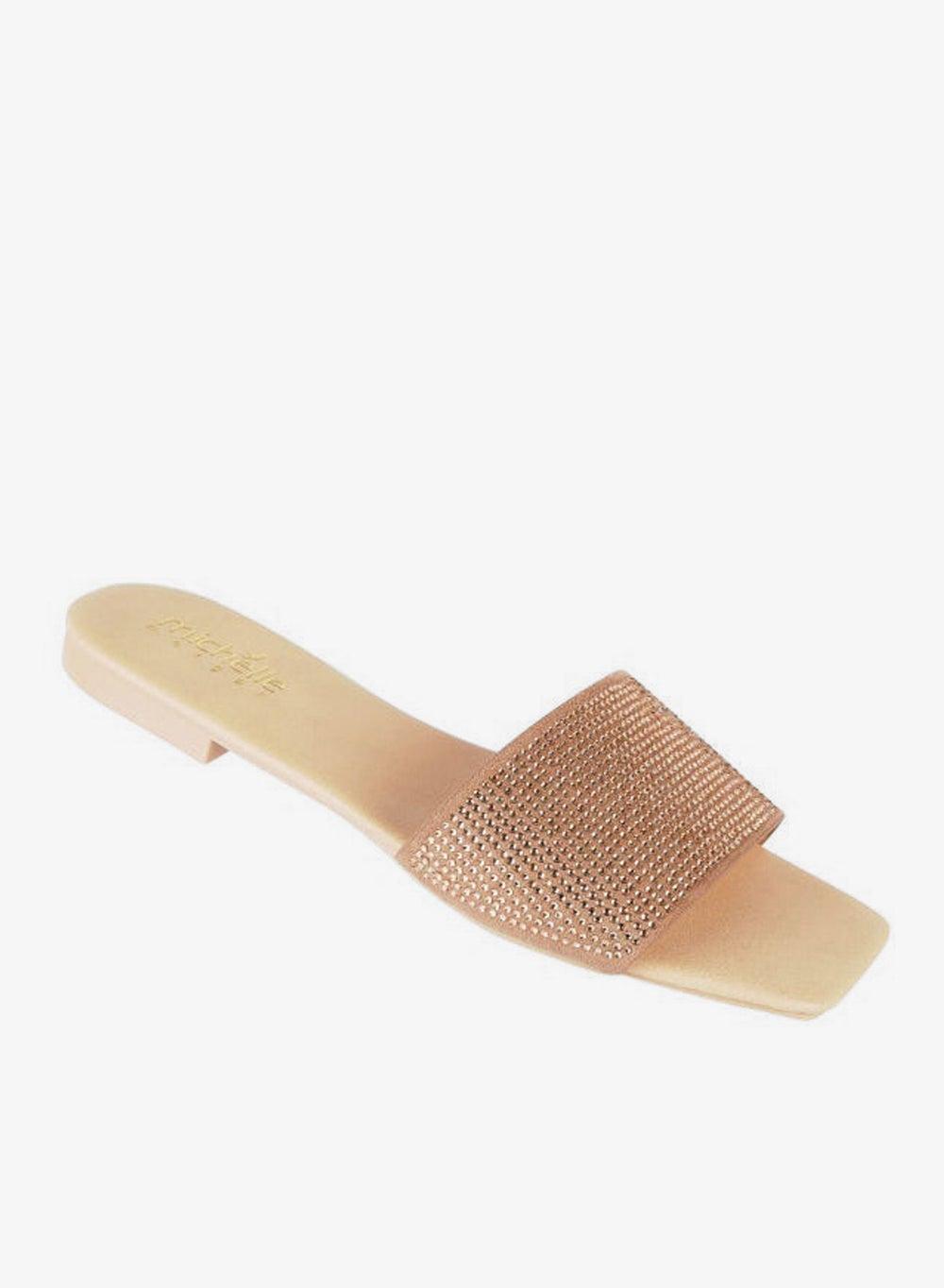 092-2278 Michelle Morgan Crystal Print Flat Sandals in Rose Gold - Image 1
