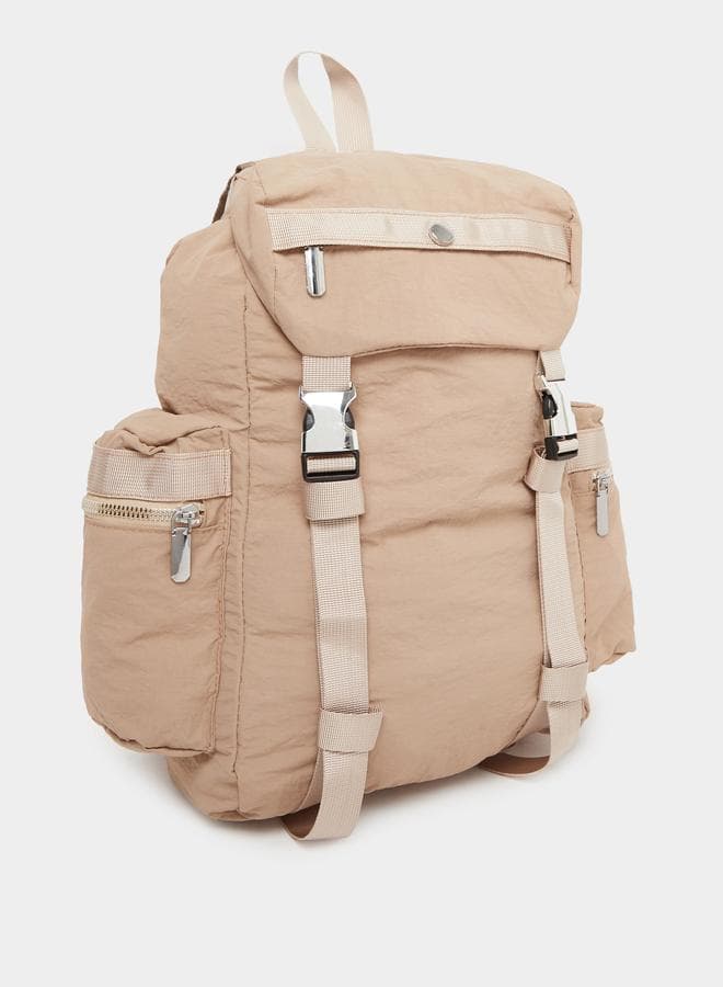 Styli Women Khaki Buckle Strap Laptop Backpack - Image 1