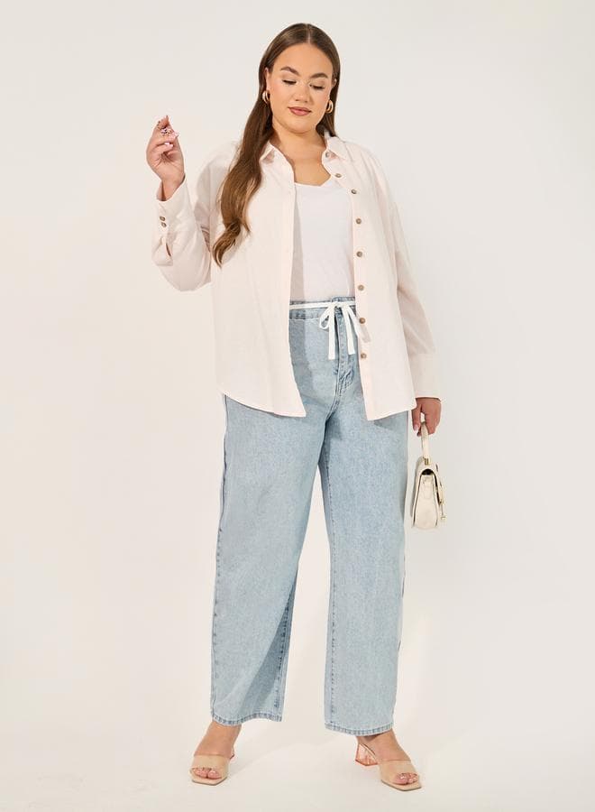 High Rise Wide Leg Jeans with Drawstring - Image 1