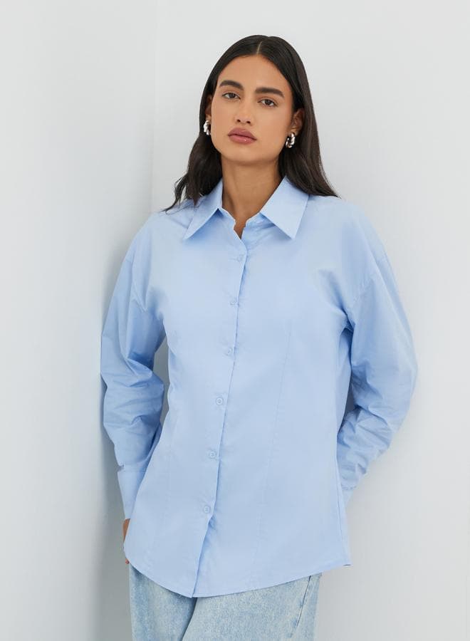 Solid Spread Collar Long Sleeve Shirt - Image 1