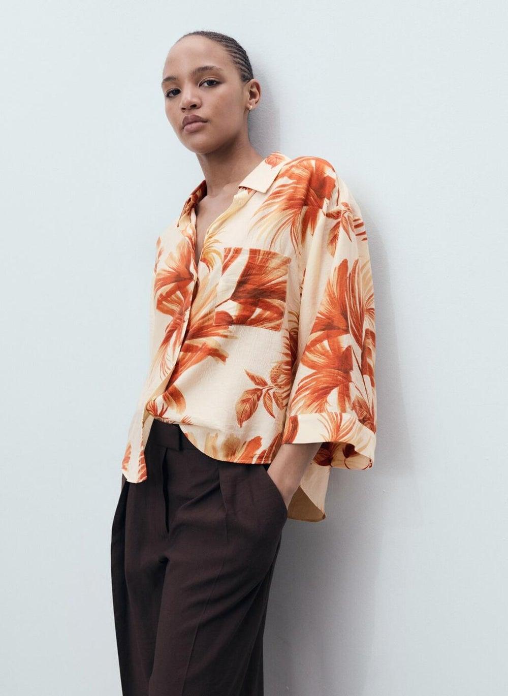 Palm-Tree Print Shirt with Three-Quarter Sleeves - Image 1