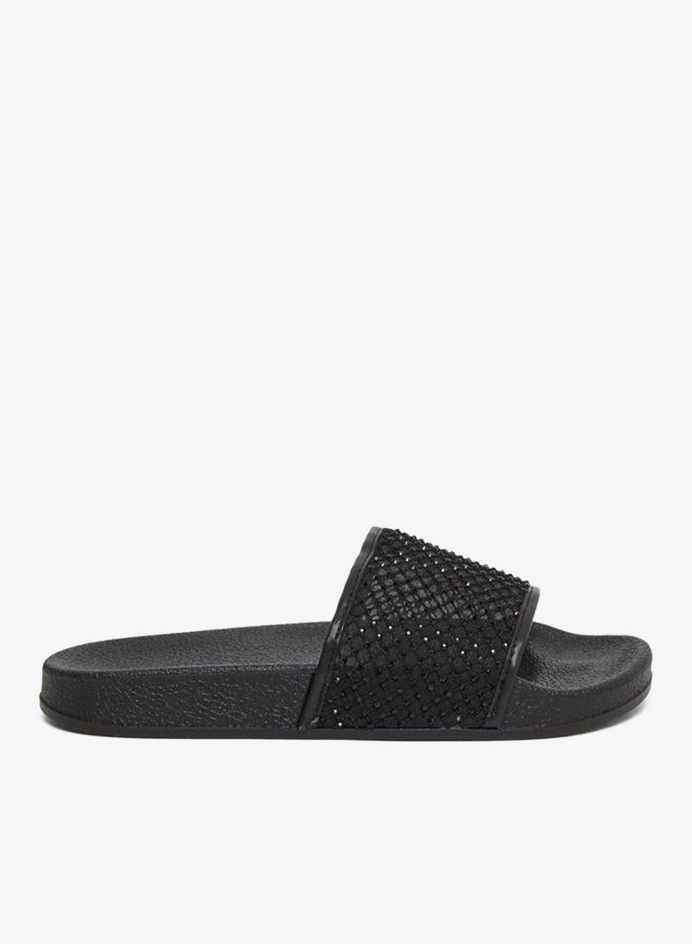 Styli Women Rhinestone Strap Accent Black Slides - Image 1