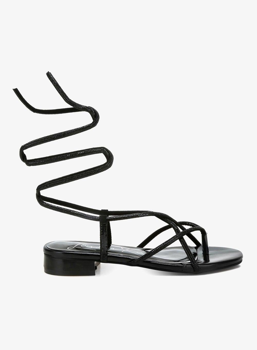 Black Strappy Lace-Up Flat Sandals - Image 1
