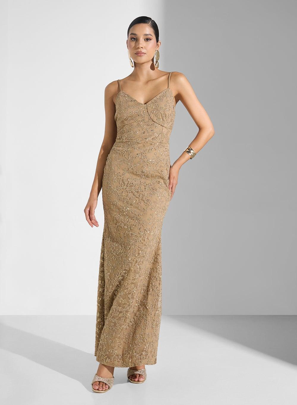 Strappy Bodycon Shimmer Maxi Dress - Image 1