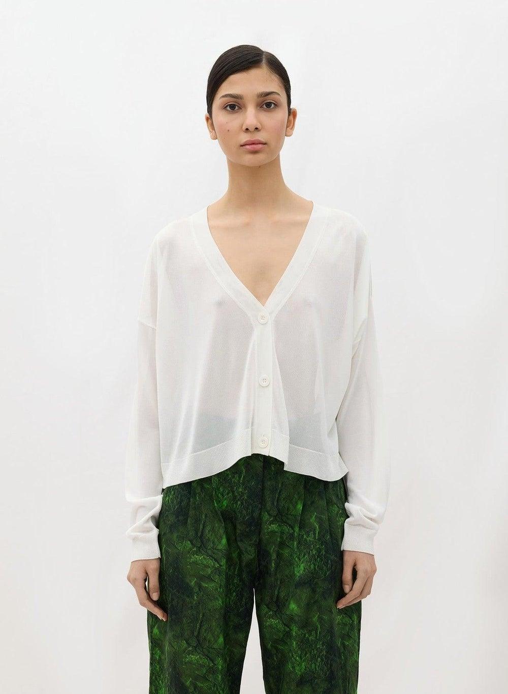 CARDIGAN 001 White Knit V-Neck Cardigan - Image 1