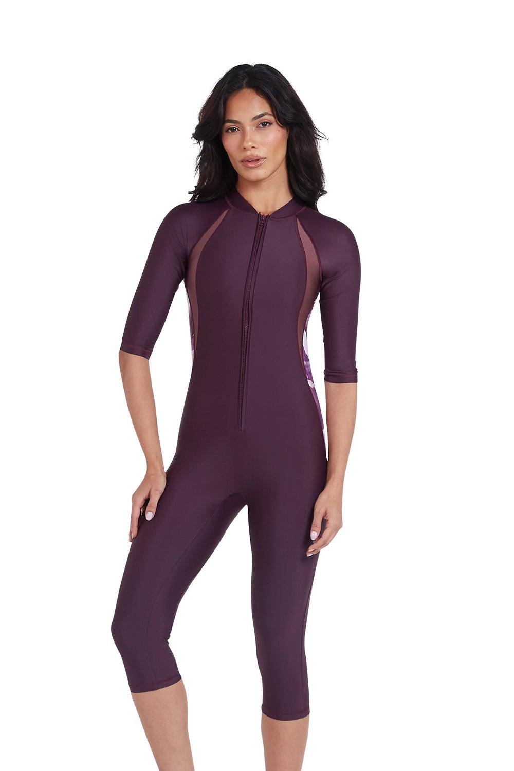 COEGA Ladies Slim-Kini 3/4 Length Dusky Purple Textures - Image 1