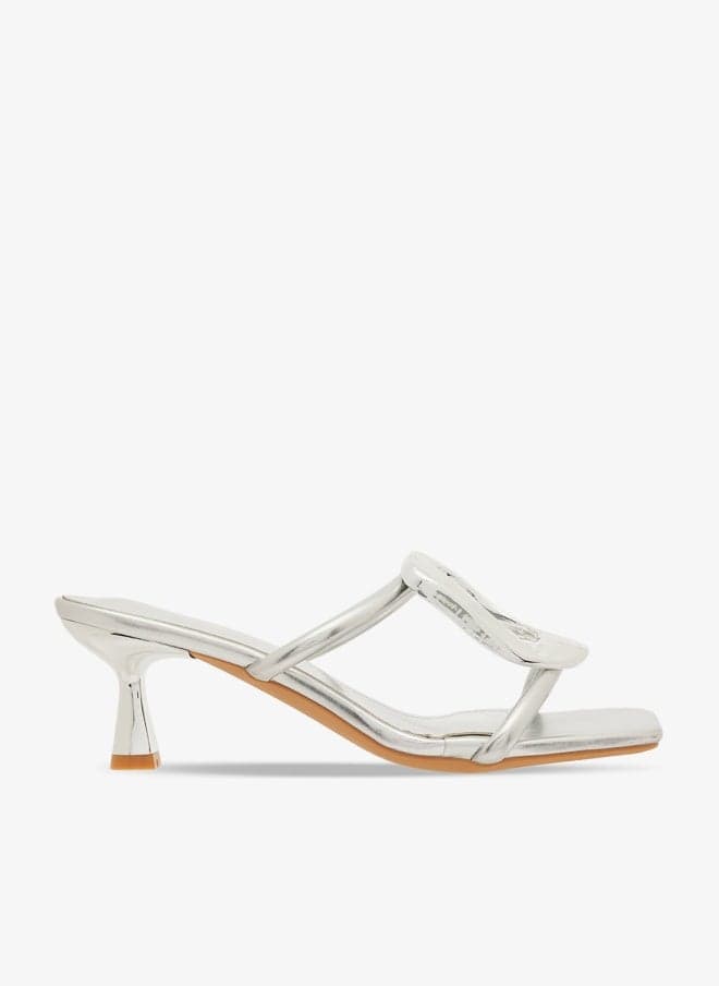 Silver Buckle Detail Metallic Mid Heel Sandals - Image 1