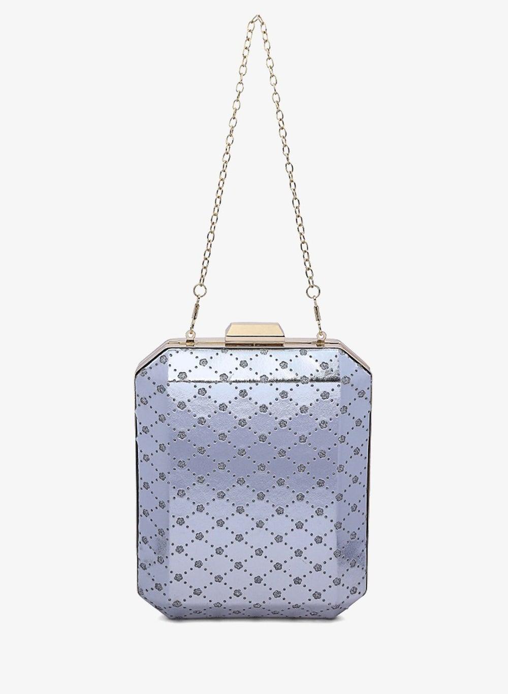 Silver Metallic Cut Out Clutch Bag - Image 1