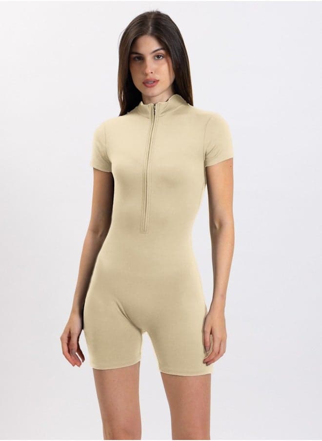 Soft Short Jumpsuit with Zipper Detail - Image 1