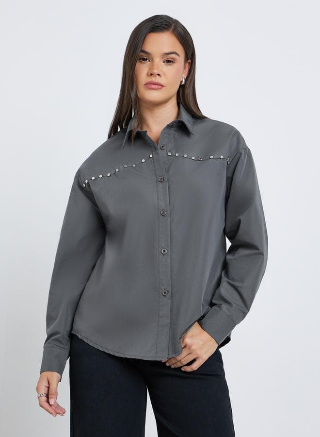 Studded Spread Collar Buttoned Shirt - Image 1