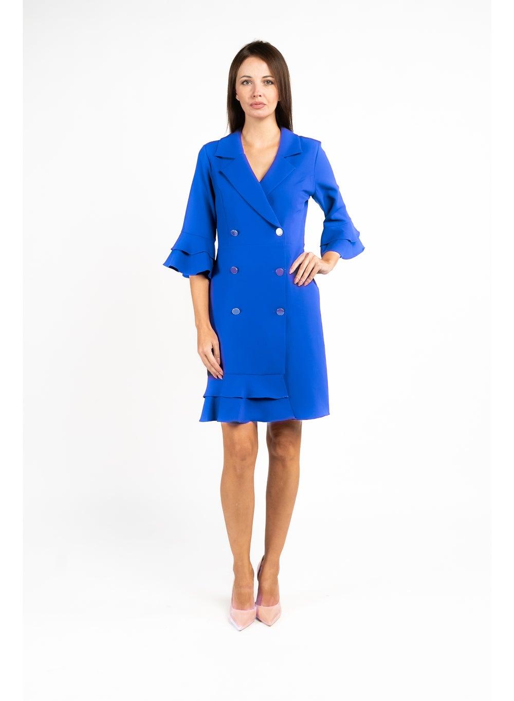 Ruffled Blue Blazer Dress for Women - Image 1