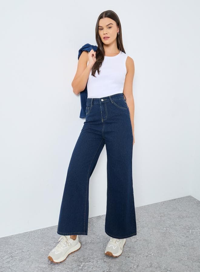 Styli Solid Mid Rise Wide Leg Jeans - Image 1