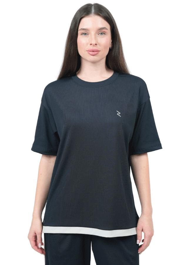 Women Oversized Travel T-Shirt with Contrast Side Panel - Image 1