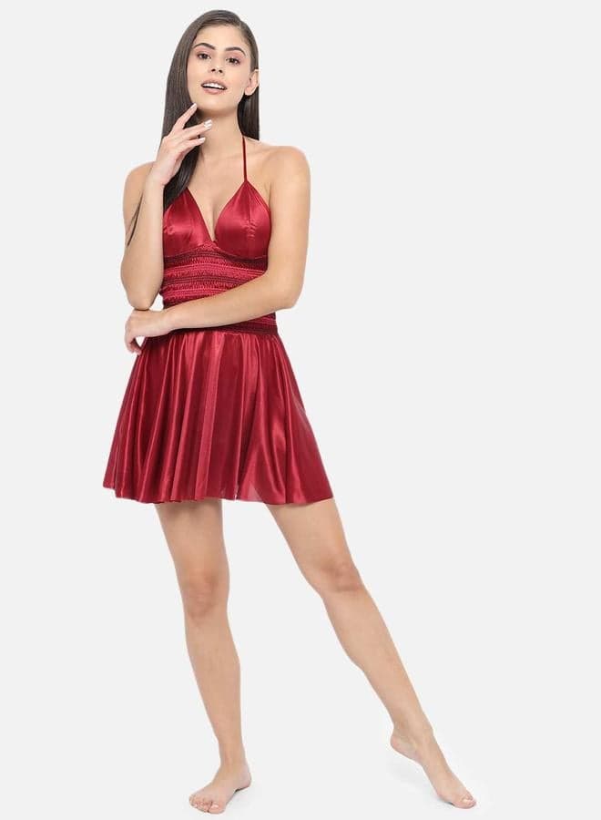 Shirred Halter Neck Satin Babydoll by KLAMOTTEN - Image 1
