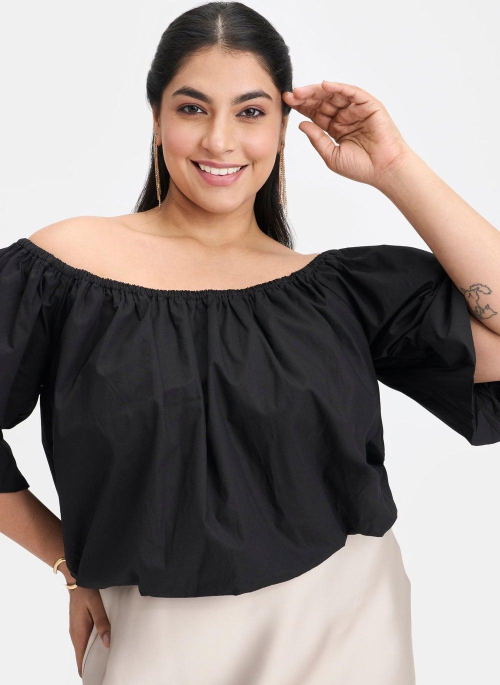 Cotton Off-Shoulder Bubble Crop Top for Women - Image 1