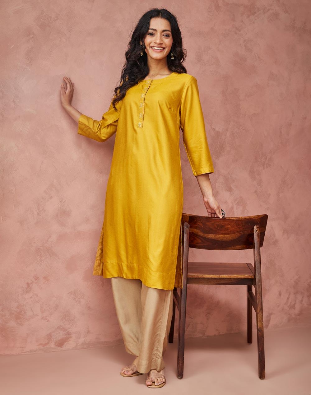 Viscose Silk Woven Knee-Length Kurta - Image 1