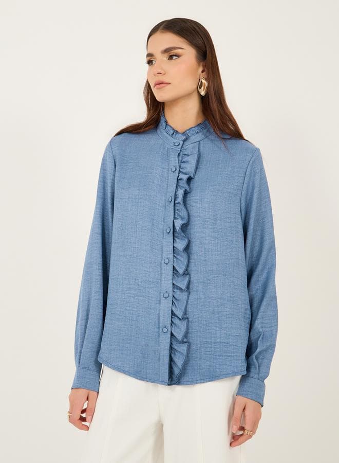 Styli Textured Ruffled Buttoned Blouse - Image 1
