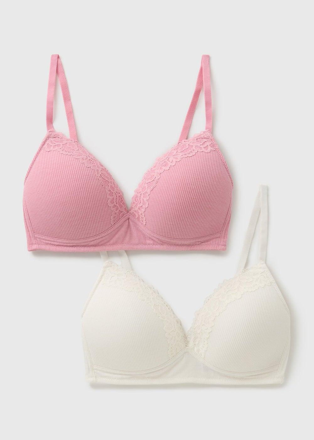 2 Pack Pink & White Wire-Free Bralettes - Image 1