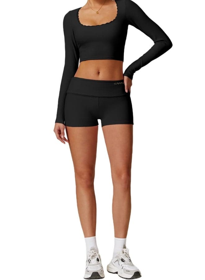 Women's Mid Waist Contour Workout Yoga Shorts - Image 1