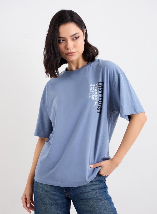 Styli Slogan Print Longline Oversized T-Shirt - Image 1