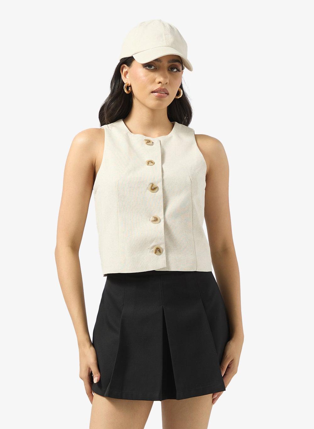 Linen Blend Button-Up Waistcoat - Image 1