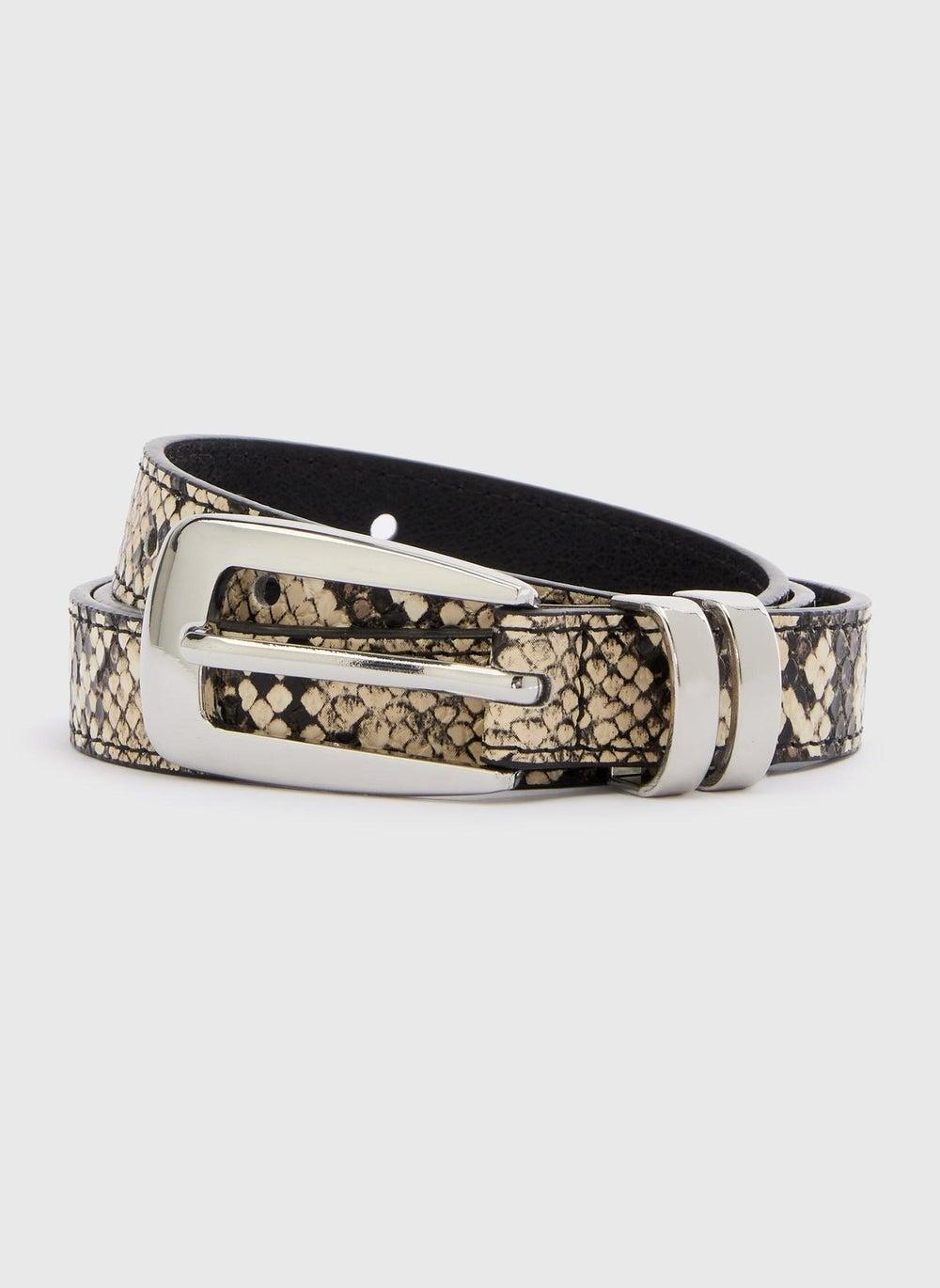 Snake Print Belt with Classic Buckle Fastening - Image 1