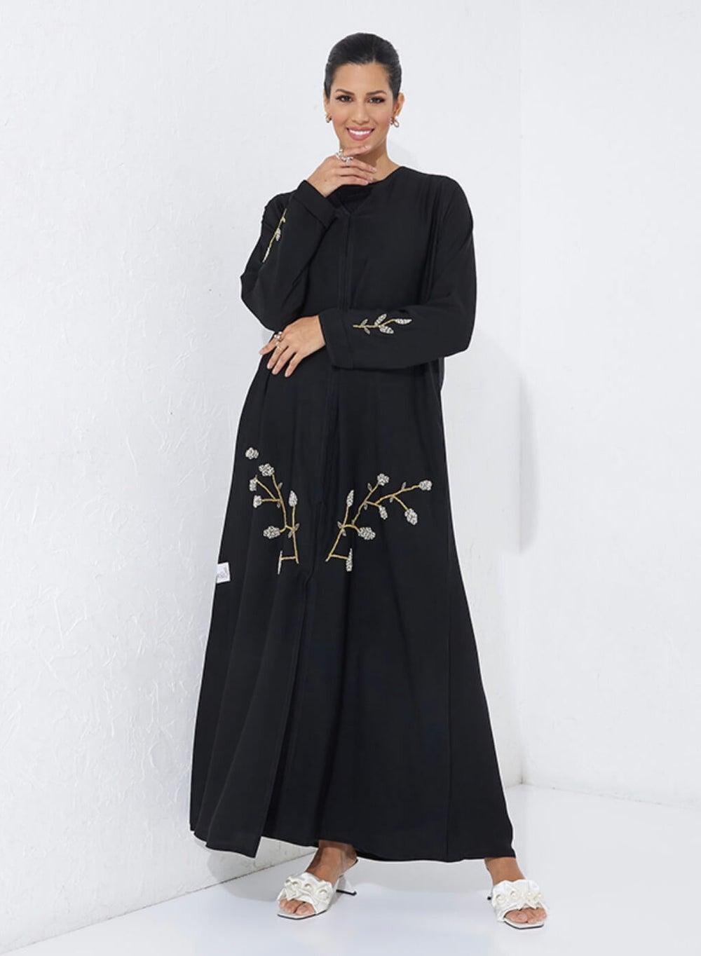 Open Abaya with Stone Embroidery Design - Image 1