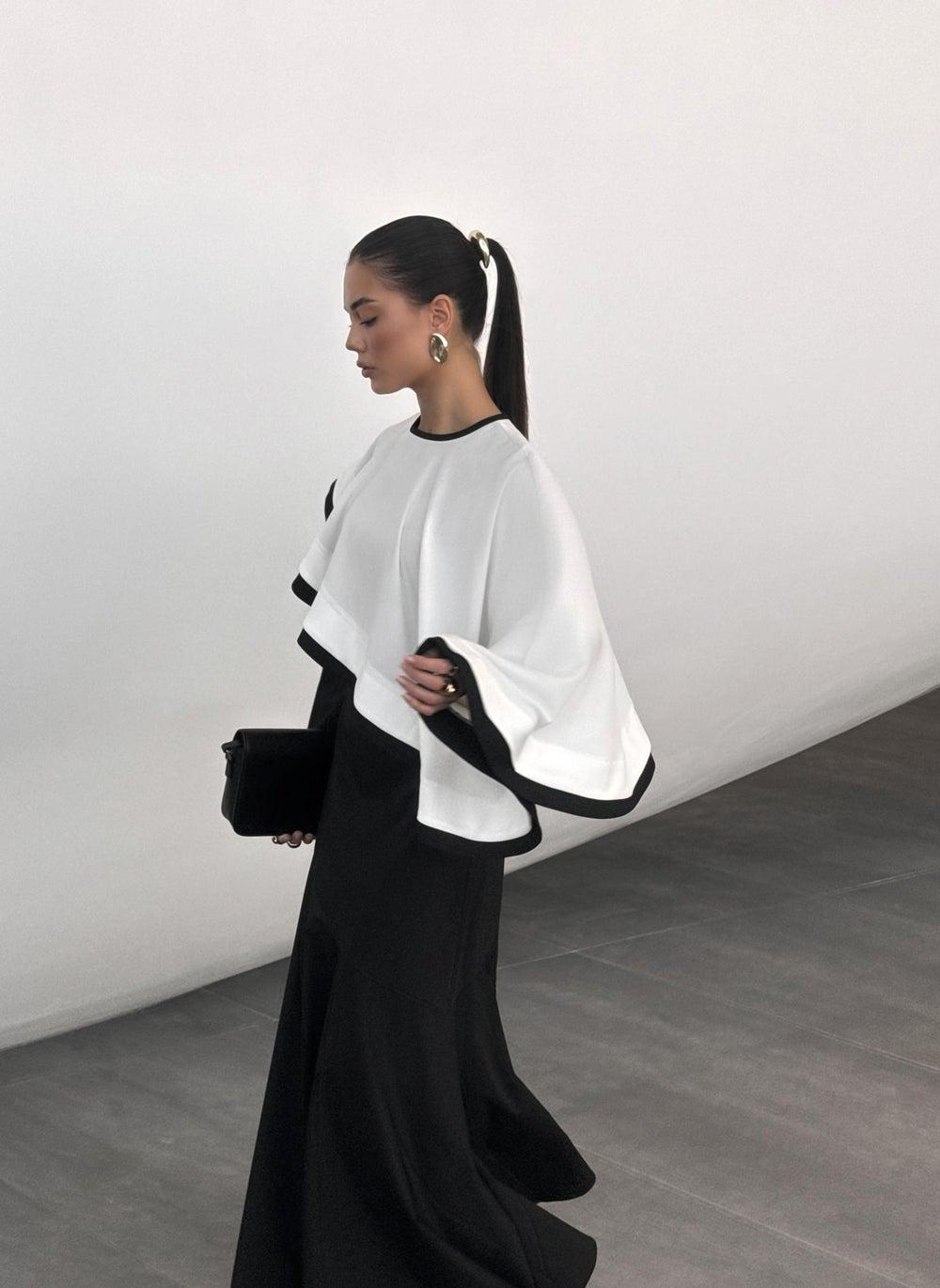 Maxi Dress with Contrasting Cape and Flared Skirt - Image 1