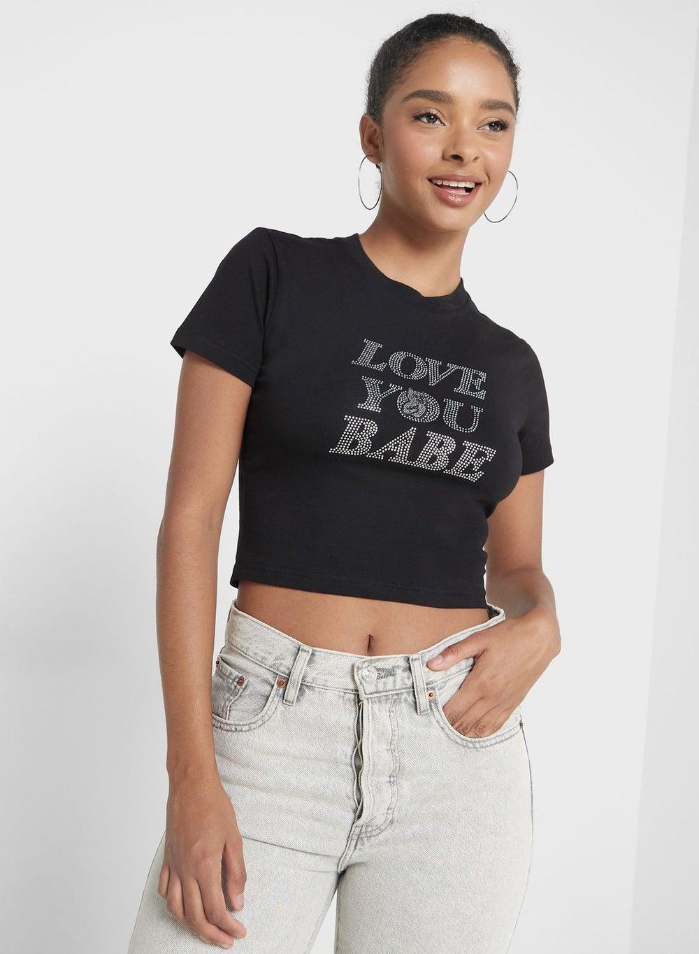 Love You Baby Longline Crop T-Shirt - Image 1