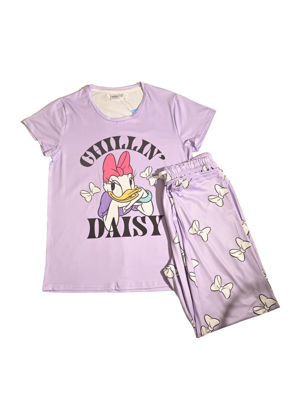 Daisy Duck Women’s Silky Short Sleeve Pajama Set - Image 1