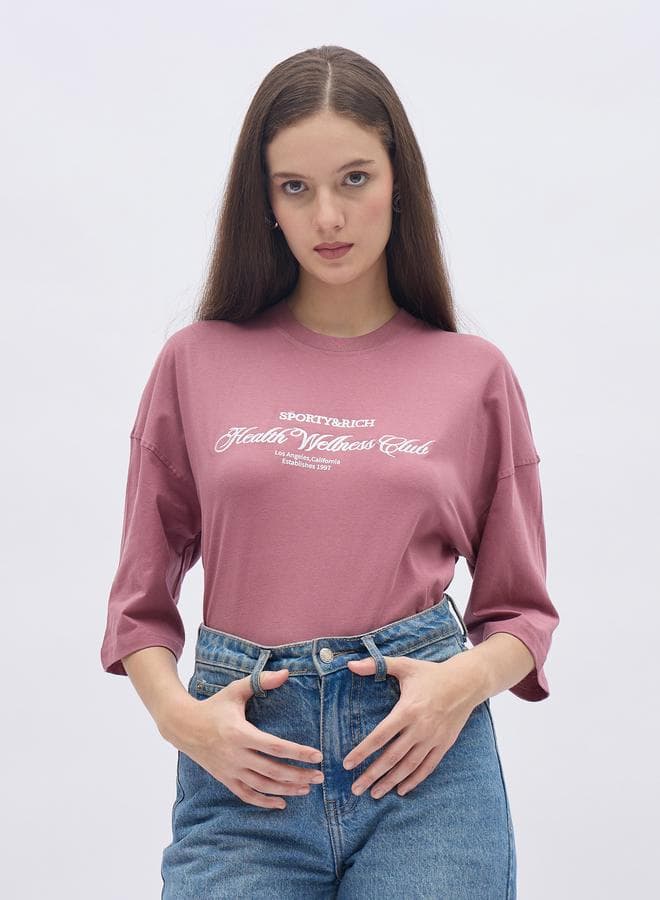 Embroidered Slogan Oversized Cotton T-Shirt - Image 1
