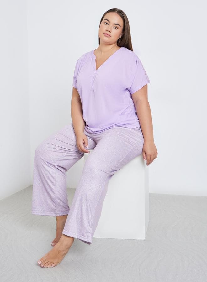 Styli Plus Lace Back Detail Long Pyjama Set - Image 1