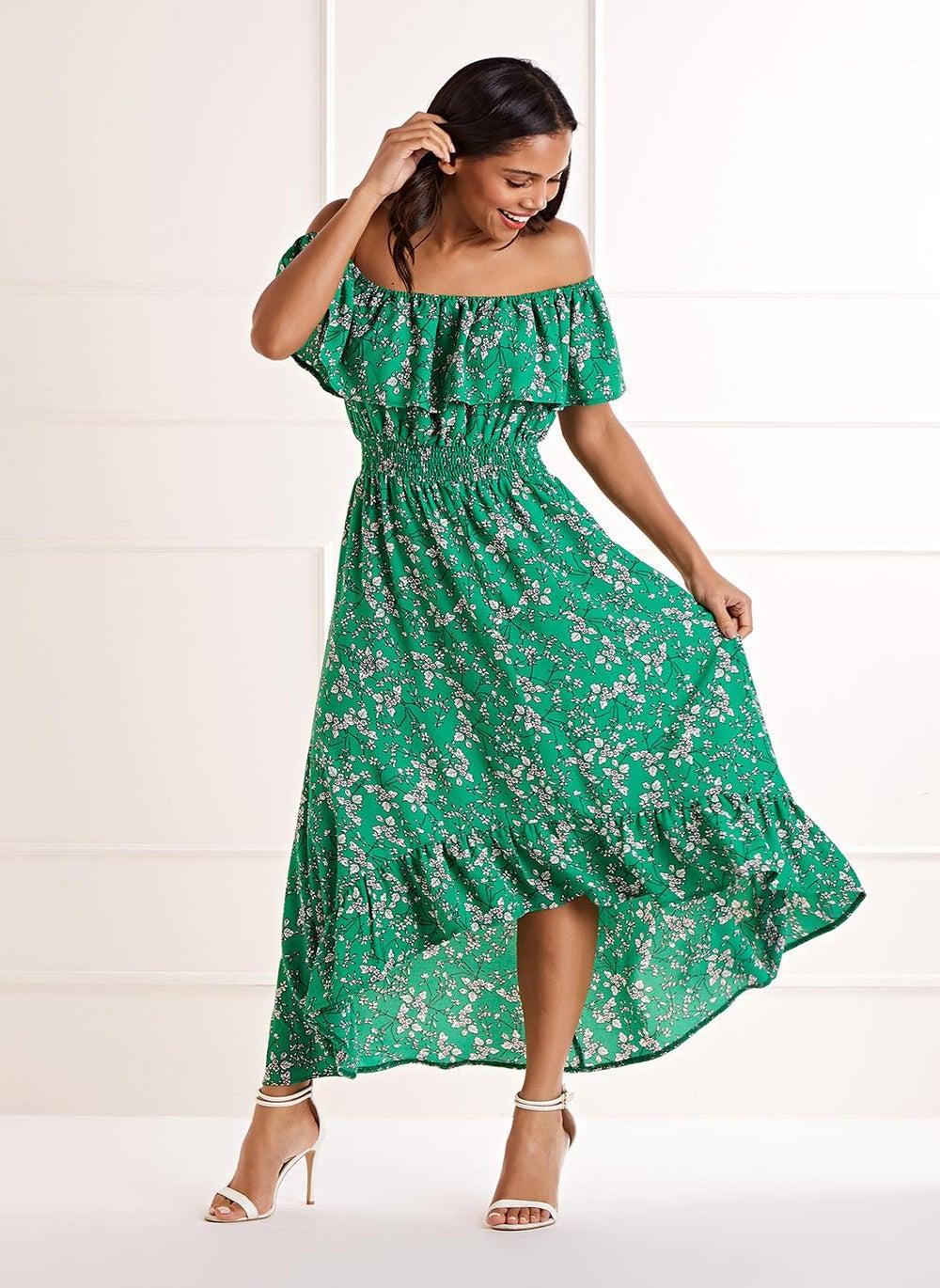 Floral Ruffle Off-Shoulder Midi Dress - Image 1