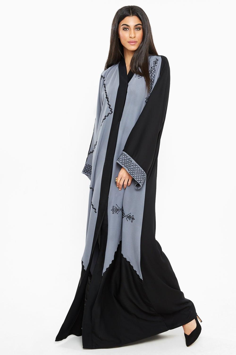 Grey Abaya with Black Embroidery AJ140A - Image 1