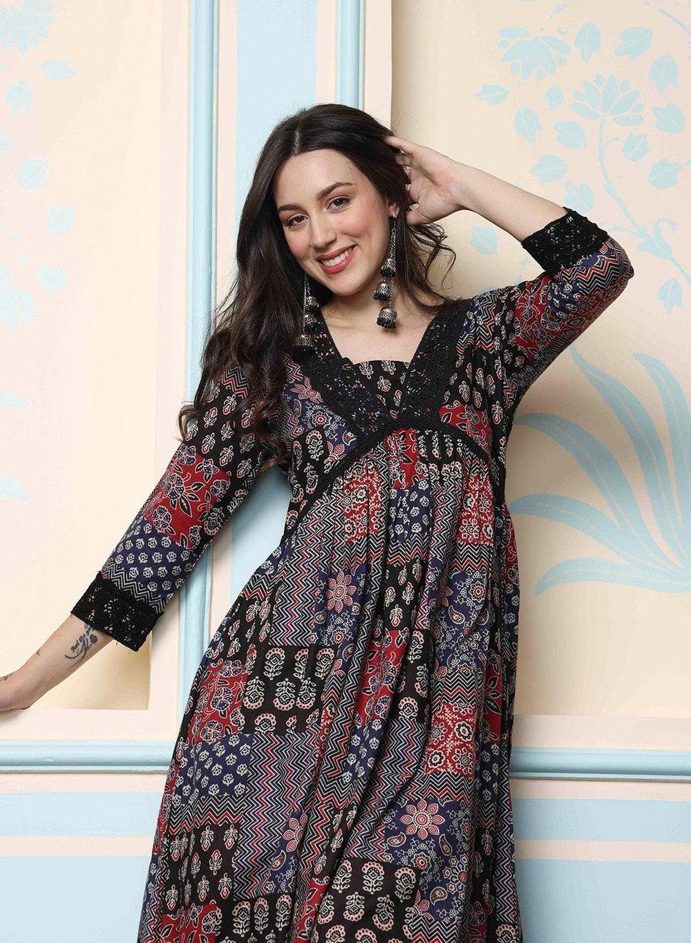 Black Cotton Self Design Full Length Palazzo Kurta Set - Image 1