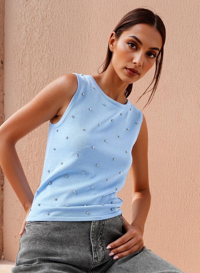 Iconic Stud Embellished Sleeveless Top - Image 1