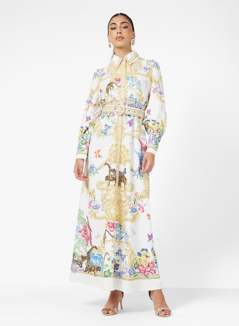 Bohemian Luxe Floral Butterfly Maxi Dress with Embellished Collar - Image 1