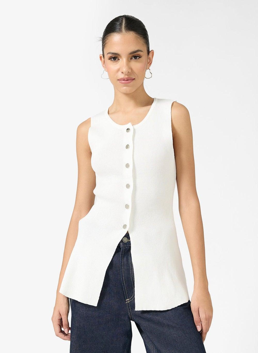 Longline Button-Down Knitted Vest Tunic - Image 1
