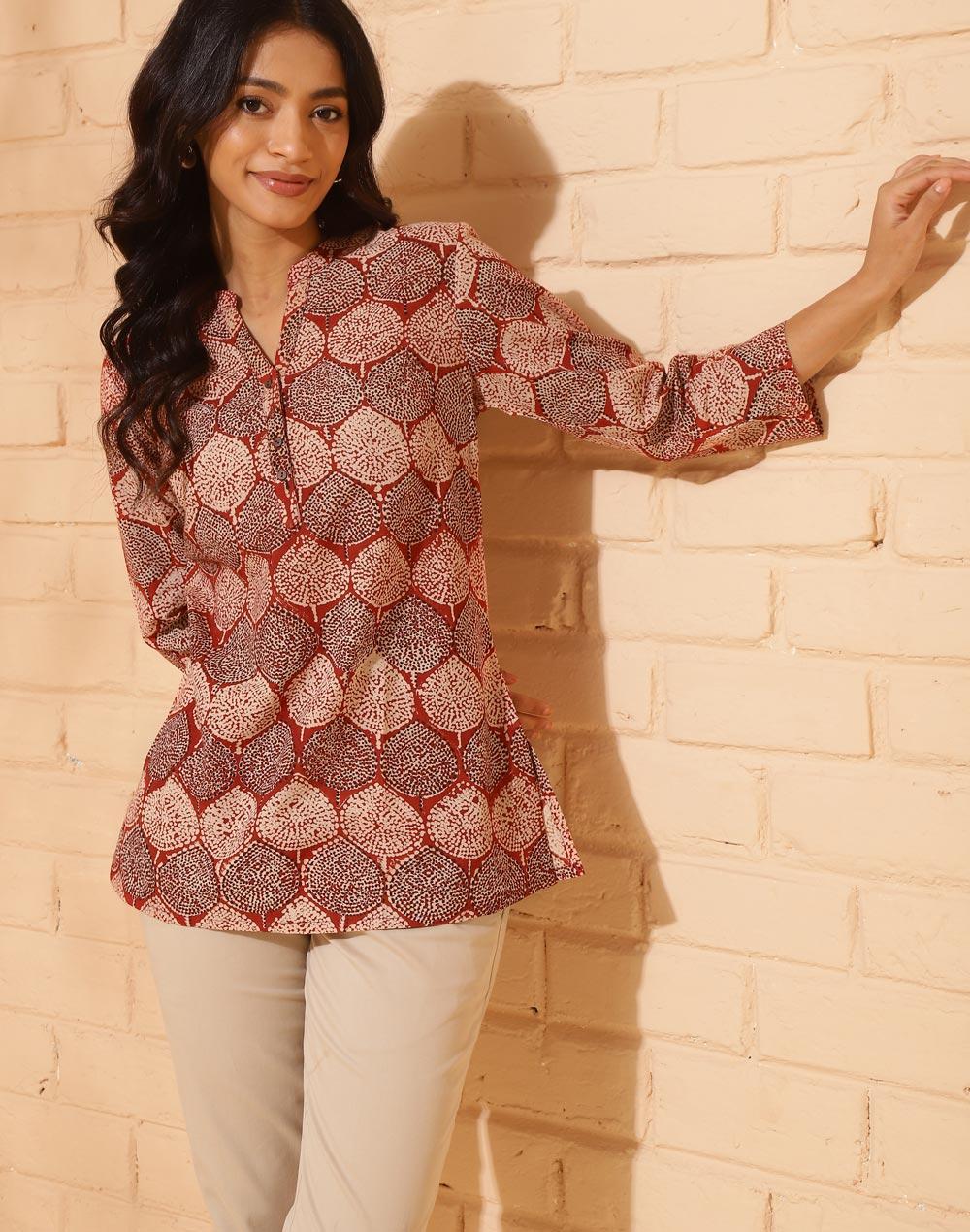 Cotton Bagru Printed Short Kurta for Women - Image 1