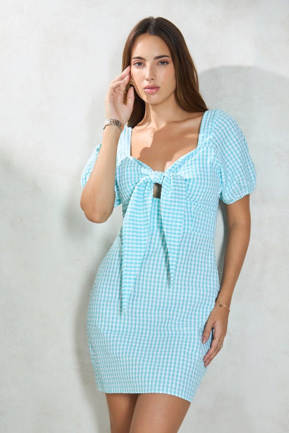 Gingham Tie-Front Mini Dress - Image 1
